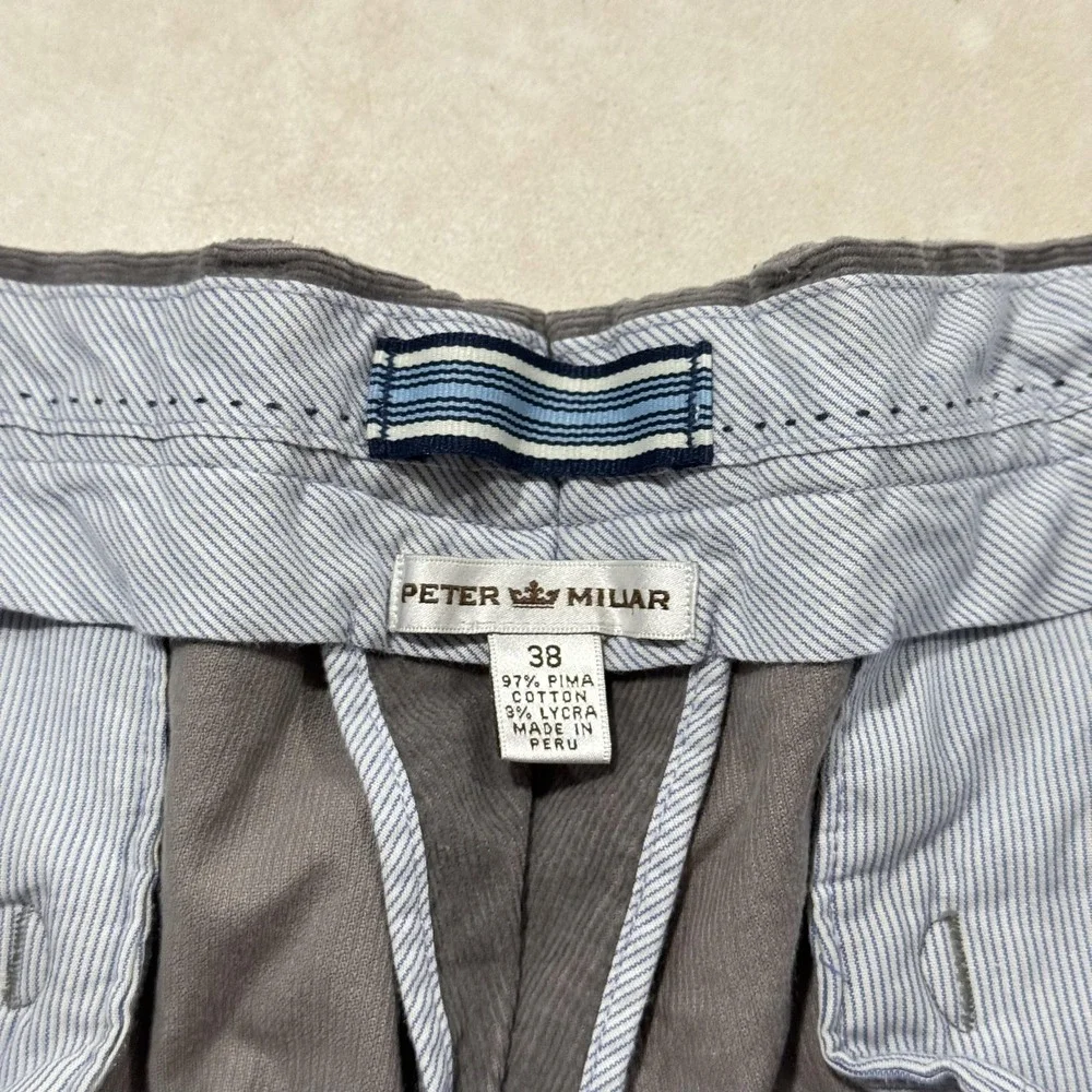 Peter Millar Pants Mens 38x35 Gray Corduroy Stretch Chino Pima Cotton Flat Front